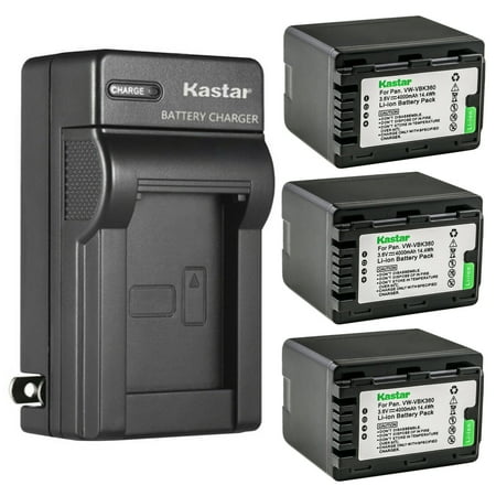 Kastar 3-Pack Battery and AC Wall Charger Replacement for Panasonic SDR-S70P SDR-S70PC SDR-S70R SDR-S70S Camera Panasonic VW-VBK180 VW-VBK180PPK VW-VBK360 VW-VBK360PPK VW-VBL180 Battery