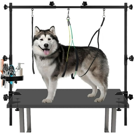Dog Grooming Arm with Pet Grooming Hammock, 35" Pet Grooming Table Arm with Adjustable No Sit Haunch Holders, Dog Grooming Stand with Loop Noose for Small and Medium Pets