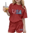 thumbnail image 1 of Odeerbi Camiseta de Manga Corta Con Estampado Patriótico Del Día de La Independencia de Las Niñas Con Pantalones Cortos Set de 2 Piezas, 1 of 6