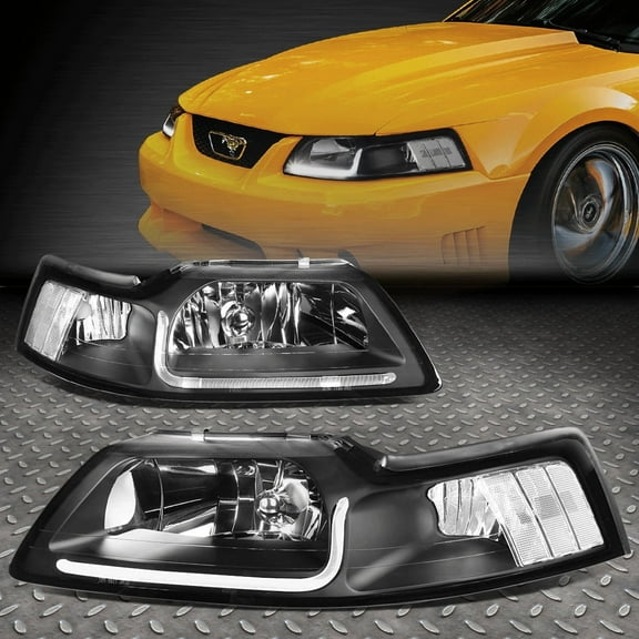 Nuvision for 99-04 Ford Mustang LED DRL Headlights Black Housing Clear Corner