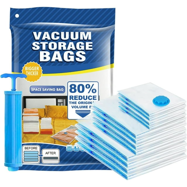 yeacher 9-Piece Vacuum Storage Bag Set with Hand Pump (3 Medium, 3 Large, 2 Extra Large) for Space-Saving Organization