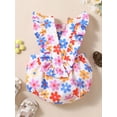 thumbnail image 3 of Wassery Baby Girl 4th of July Jumpsuit Summer Floral Print Ruffle Flying Sleeve Suspenders Rompers, 3 of 8