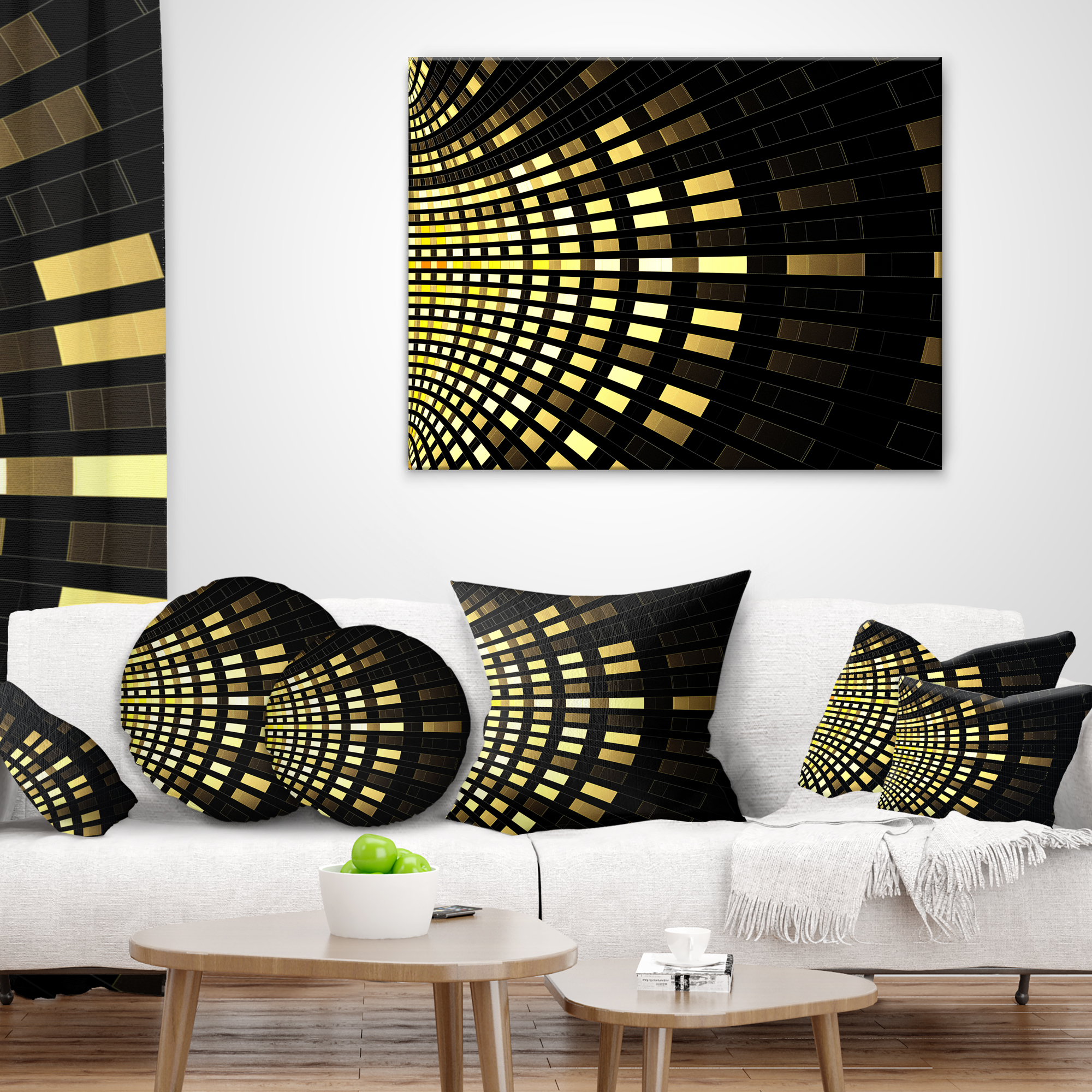 Designart Abstract Fractal Gold Square Pixel - Abstract Throw Pillow - 12x20