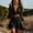 Black, variant on Women‘s Boho Solid Color Lace-Trim Deep V-Neck Irregular Ruffled Hem Mini Dress(No belt included) White,S