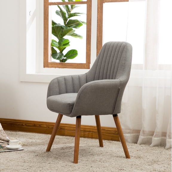 Tuchico Contemporary Fabric Accent Chair for Living Room, Gray Barrel Chair with Solid Wood Legs, Compact 25.5W x 22.5D x 36H