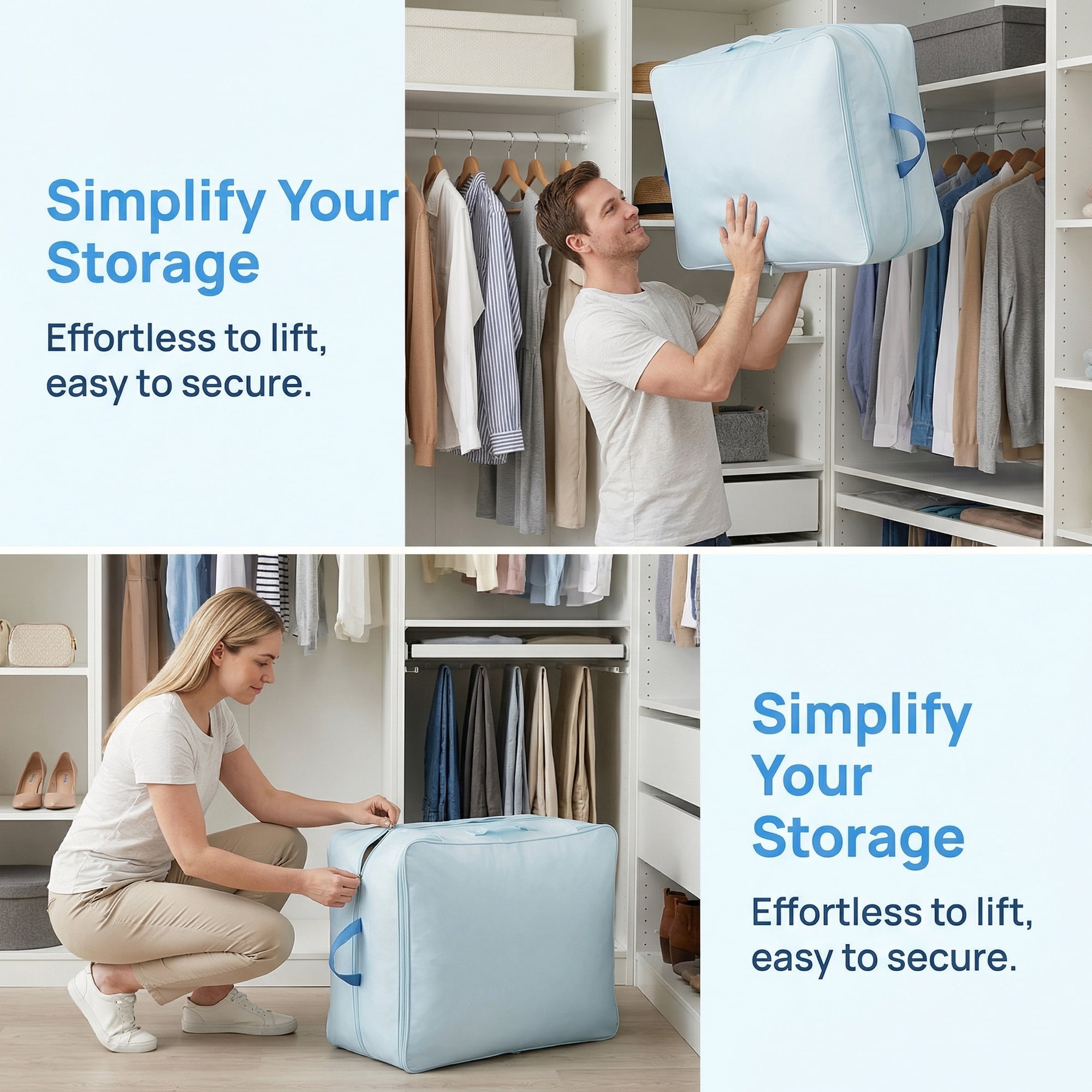 Unique Bargains Clothes Storage Bags for Organizing Bedroom Light Blue 23.6"x19.7"x15.7"