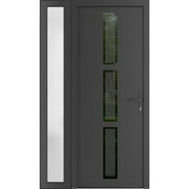 Front Exterior Prehung Metal-Plastic Door Frosted Glass | Manux 8112 Antracite Grey | Side Sidelite Transom | Office Commercial and Residential Doors Patio Garage 52x80 (W36 16x80) Left-hand