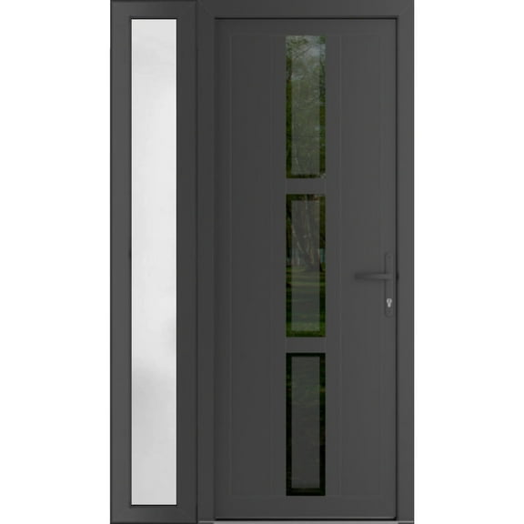 Front Exterior Prehung Metal-Plastic Door Frosted Glass | Manux 8112 Antracite Grey | Side Sidelite Transom | Office Commercial and Residential Doors Patio Garage 50x80 (W36 14x80) Left-hand