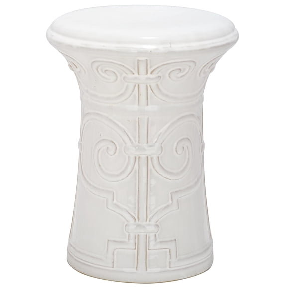 Pemberly Row Contemporary Ceramic Garden Stool in White Finish