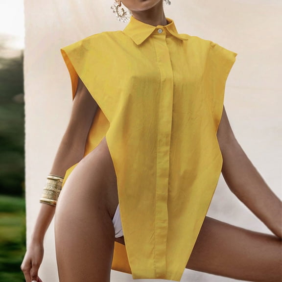 Inkach Womens Summer Fashion Temperament Shows Shoulder Loose Shirt Solid Color Vest