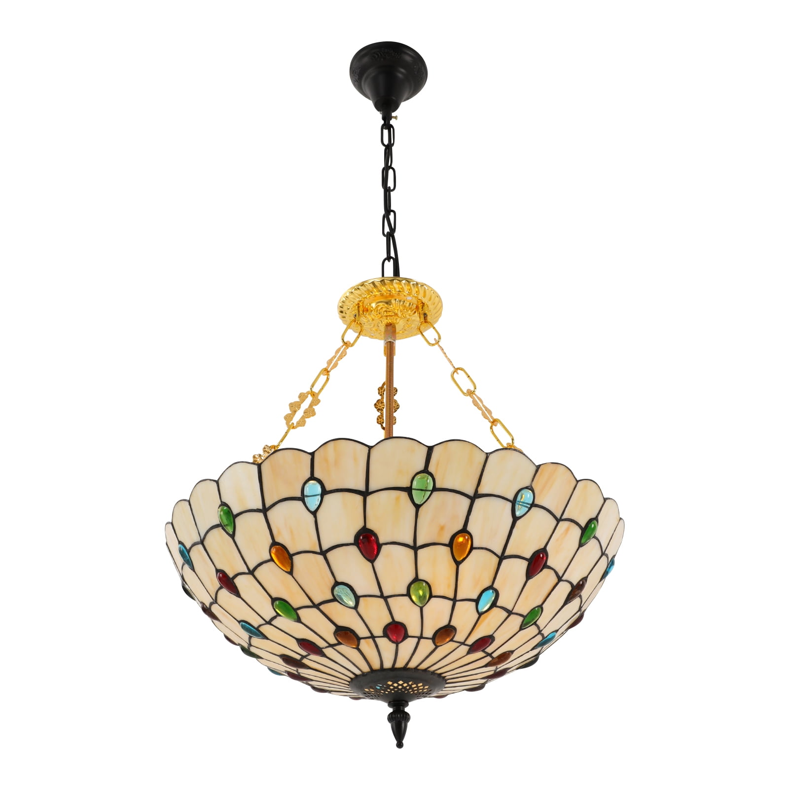5-Light Chandelier, Ceiling Mount Light Fixture, Colorful Tiffany-Style Pendant Light for Elegant Home Decor (5 x E26 (Not Included)