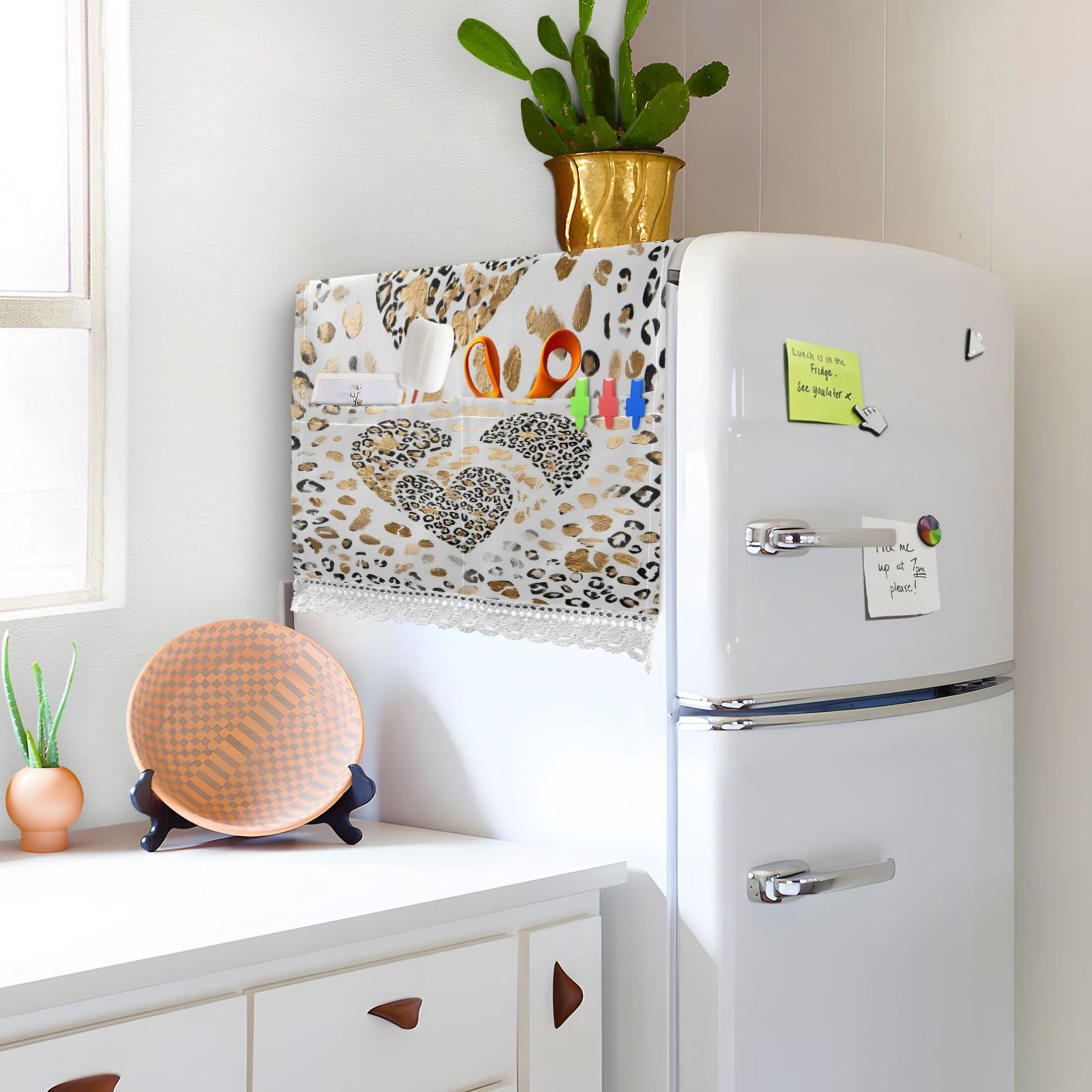 Wobogo Leopard Print Heart Washing Machine Cover Dustproof Washer Dryer Cover Waterproof Laundry Room Decorative Protector