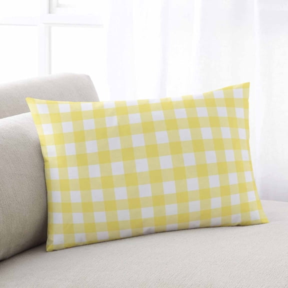 Yellow Plaid Throw Pillow Covers, Modern Minimalist Checkered Soft Breathable Pillow Cases with Invisible Zipper for Sleeping, Queen Size Pillowcases for Couch Bed Sofa Chair 20x30 Inches