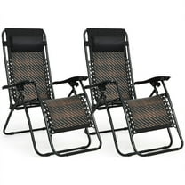 GVN Chaise Lounge Outdoor, Lounge Chair Outdoor,2 Pieces Folding Patio Rattan Zero Gravity Lounge Chair-Brown
