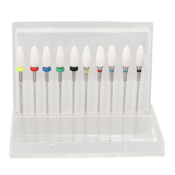 Juego de cabezales de pulido de uñas, 10 piezas de brocas para uñas, kit de brocas para uñas, organizador de brocas para uñas, parte superior de la línea