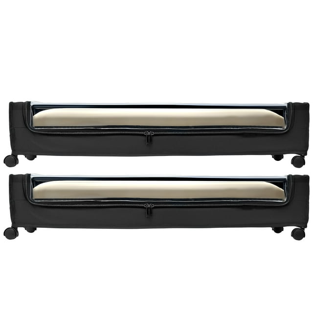 KFFKFF Under Bed Storage with Wheels, 30.3 x 18.5 x 6.8 inch, Underbed Containers with Clear Lid, Underbed Shoe Organizer, Rolling Under the Bed Storage Bins for Clothes Shoes Blankets Bedroom