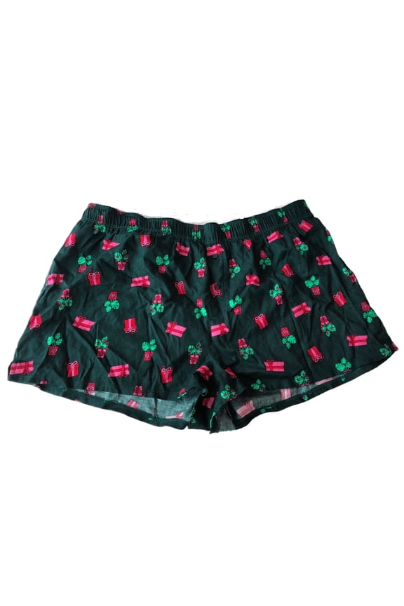 Pink Flannel Pajama Sleep Short Boxy Dark Green Presents Graphic Large NWT