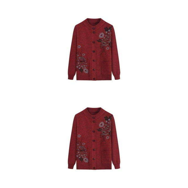 relayinert Pull Chaud pour Femmes d'Âge Moyen et Âgées Restez au Chaud avec Style Pull Tricoté en Polyester Printemps Automne Rouge 2Set