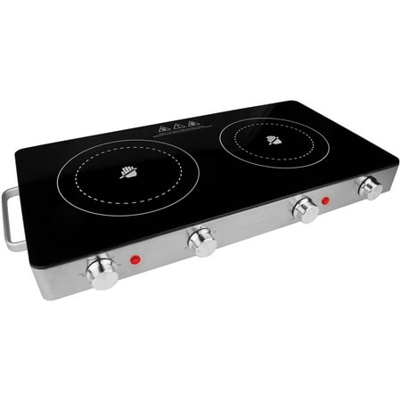 Brentwood Select TS-382 1800 Watt Portable Double Infrared Electric Stainless Steel Ceramic Glass Countertop Burner with Over Heat Protection
