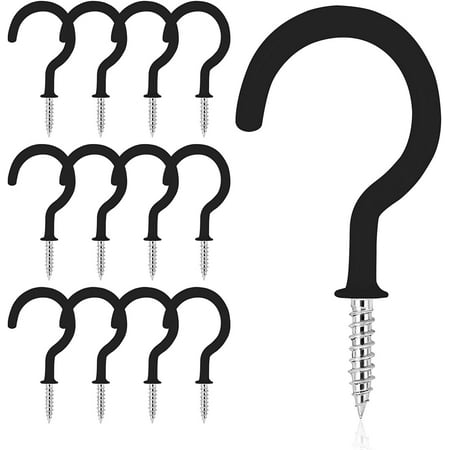 

12 PCS Vinyl Coated Ceiling Hooks Question Mark Shape Hook Heavy Duty Screw Cup Hook for Bathroom Kitchen Wall Ceiling Hanging (Black1 2 Inch)