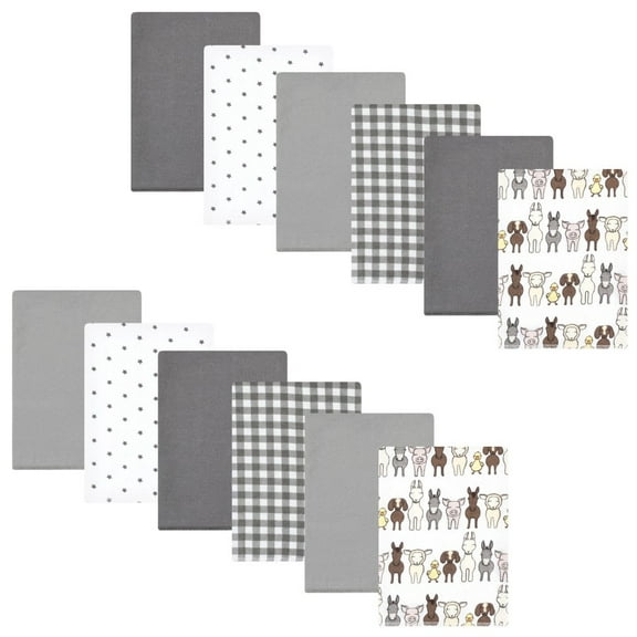 Hudson Baby Cotton Flannel Burp Cloths Bundle, Grey