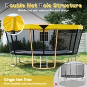 Gymax 15 FT Outdoor Trampoline w/Non-Slip Ladder Enclosure Net & Anti-Rust Coating Yellow & Black