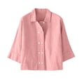 thumbnail image 6 of Endives Linen Shirts For Women Button Down Shirt Summer Solid Color Casual Half Sleeve Blouse Beach Loose Shirt Womens Tops Pink, 6 of 7