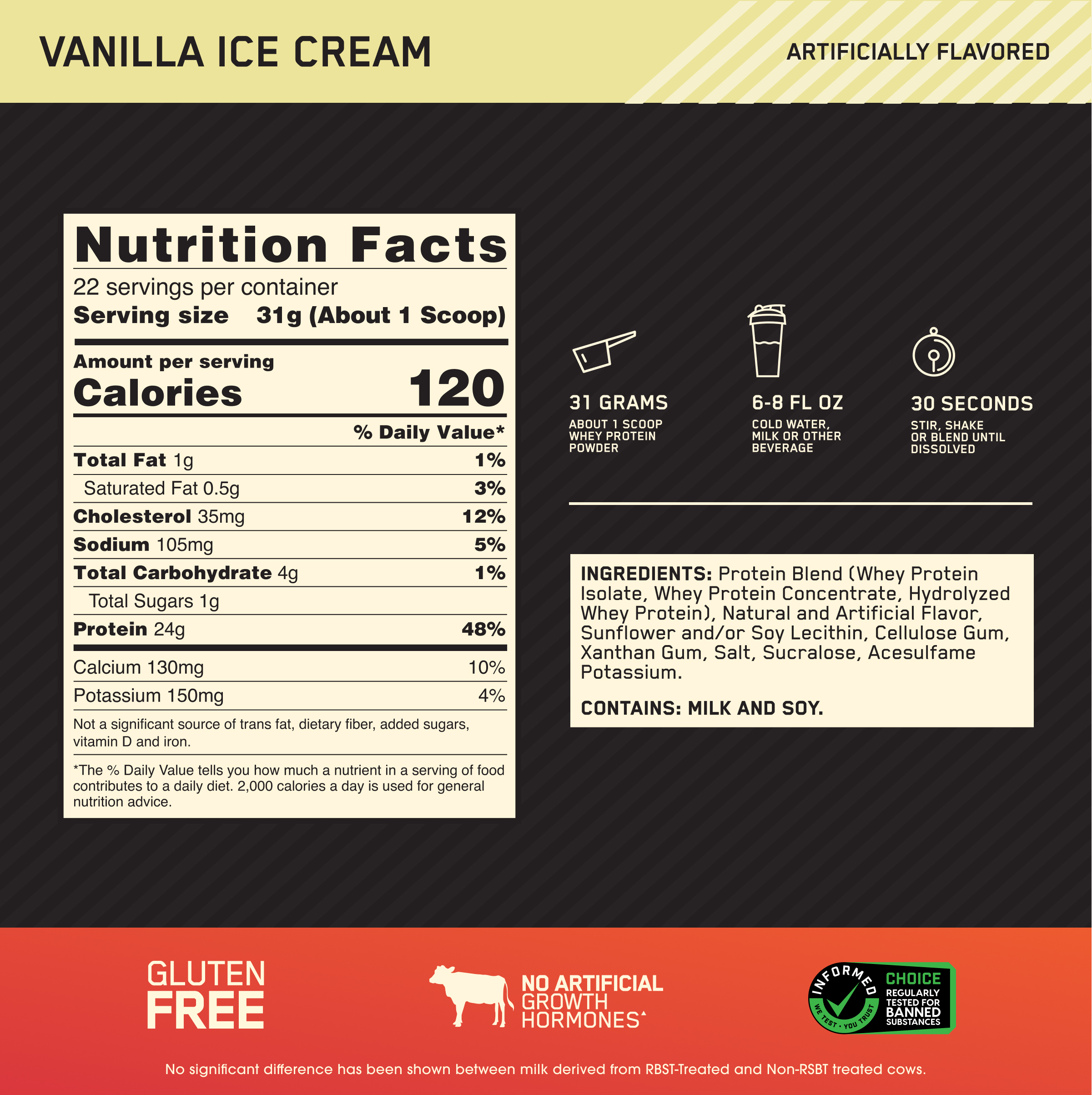 Optimum Nutrition, Gold Standard 100% Whey, Protein Powder, Vanilla Ice Cream, 22 Servings - image 4 of 9