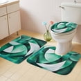 thumbnail image 4 of Abstract Stitching Bathroom Rugs Set White Green Gradient Stripe Non Slip Absorbent Soft Bath Mats 3 Piece Set with Bathroom Rug, U-Shaped Floor Mat, Toilet Seat Cover Small Size, 4 of 9