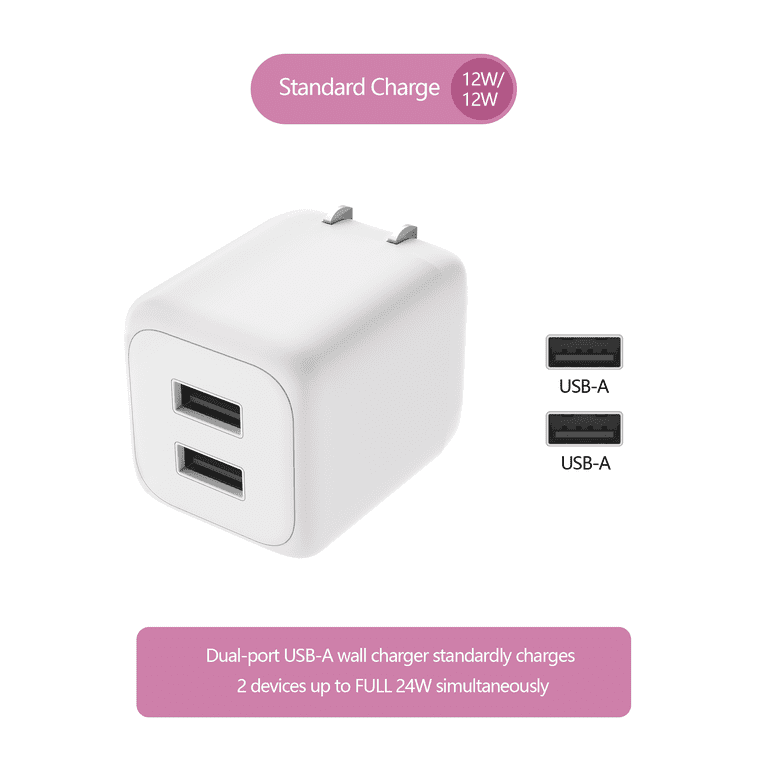 onn 24W Dual-Port USB-A Wall Charger with USB-C Cable photo 2