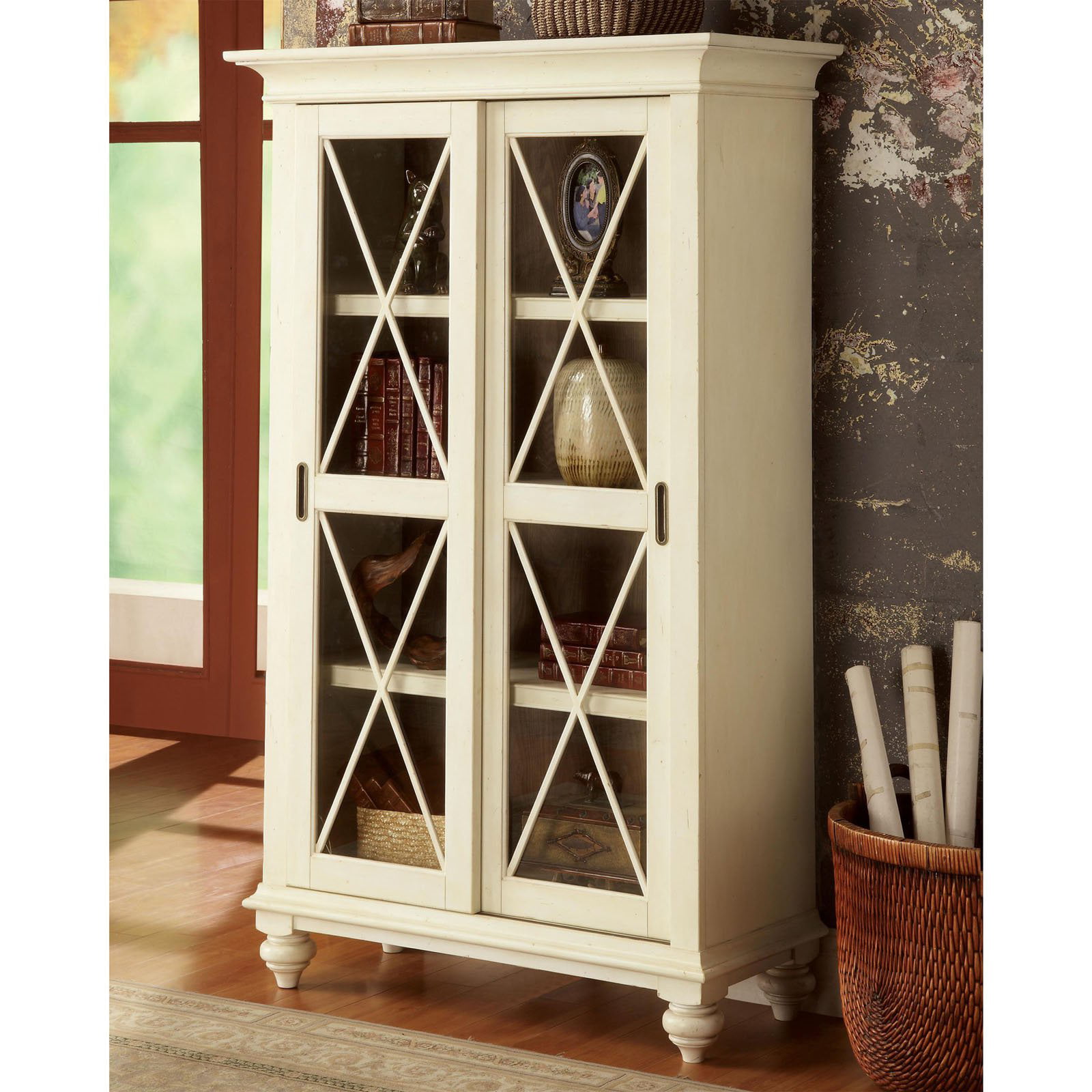 Coventry Two Tone Sliding Door Bookcase, Two Tone Bookcase