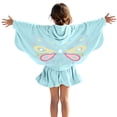 thumbnail image 2 of qolati Girls Swim Cover Up Robe One-Piece Swimsuit Long Sleeve Sun Protection Hooded Jacket Cute Butterfly Full Front Zipper Terry Cloth Absorbent Beach 2-11 Years Light Blue, 2 of 9