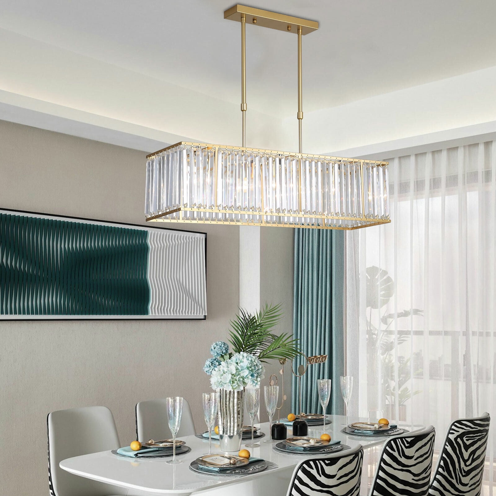 Modern Rectangular Crystal Chandelier Hanging Lamp Ceiling Pendant Light Fixture