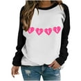 thumbnail image 2 of pimelu Valentine's Day Sweatshirt for Women Crewneck Sweatshirt Womens Fashion Color Block Heart Love Letter Print Sweater Tops Spring Ladies Loose Long Sleeve Pullover Tunic Blouses, 2 of 3
