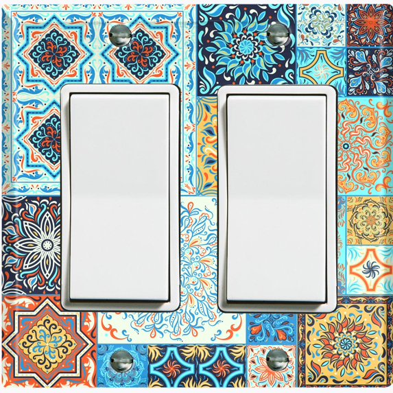 Metal Light Switch Plate Cover Colorful Multi-Pattern Tile Collage TIL043
