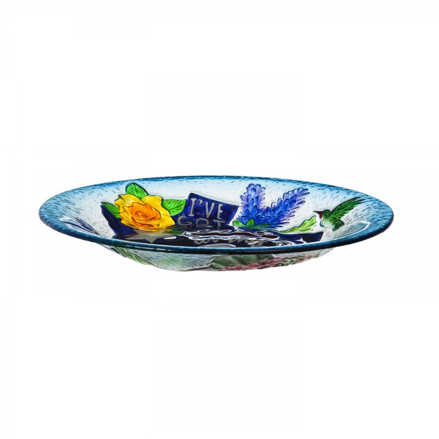 18" Hand Painted Embossed Glass Bird Bath, Texas Soul
