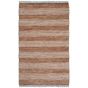 SAFAVIEH Vintage Leather Crawford Striped Area Rug, Brown/Natural, 4' x 6'