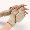 thumbnail image 6 of 1 Pair Thickened Windproof Solid Color Autumn Winter Knitting Mitten Half Finger Gloves Touch Screen Gloves Warm Gloves BLUE, 6 of 7