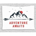 thumbnail image 1 of Adventure Awaits Tapestry, Mountains Full Moon Sky with Flying Gulls Motivation Quote, Wall Hanging for Bedroom Living Room Dorm Decor, 60W X 40L Inches, Dark Blue Grey Vermilion, by Ambesonne, 1 of 2