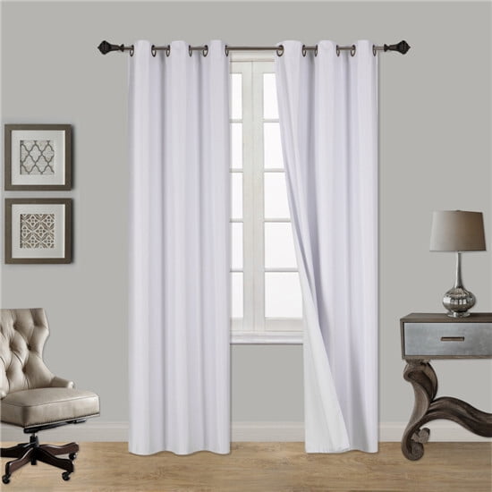 BENJM 4 Piece Faux Silk Window Blackout Curtain Solid Pattern with Bronze Antique Grommet Energy Efficient Adam Size 84" Long (WHITE )