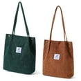 thumbnail image 1 of Bolso de lona Bolso de pana para mujer Cartera bandolera de lona, bolsillo interior Verde oscuro+marrón claro, 1 of 5