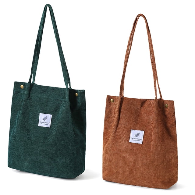 Bolso de lona Bolso de pana para mujer Cartera bandolera de lona, bolsillo interior Verde oscuro+marrón claro