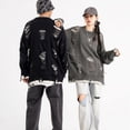 thumbnail image 5 of Men's Letter Pattern Ripped Sweater, Loose Casual Long Sleeve Round Neck Jumper for Fall & Winter, Fashion Men's Knitwear for Daily Wear, 5 of 9