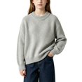 thumbnail image 3 of AUDeals Boys Girls Sweater, Toddler Kids Waffle Knit Crewneck Pullover, Casual Loose Fit Chunky Texture Knitted Sweater for Boys Girls (Grey, 13-14 Years), 3 of 4