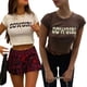 thumbnail image 4 of Sunloudy - Tops cortos de manga corta con cuello redondo para mujer, camisetas cortas ajustadas con estampado de letras sexy Sunloudy  S M L, 4 of 4