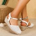 thumbnail image 4 of Womens Espadrilles Woven Closed Toe Wedge Sandals Classic Summer Cork Wedges Heels with Ankle Strap Thick Sole Dressy Beach Shoes White Size 8.5, 4 of 8