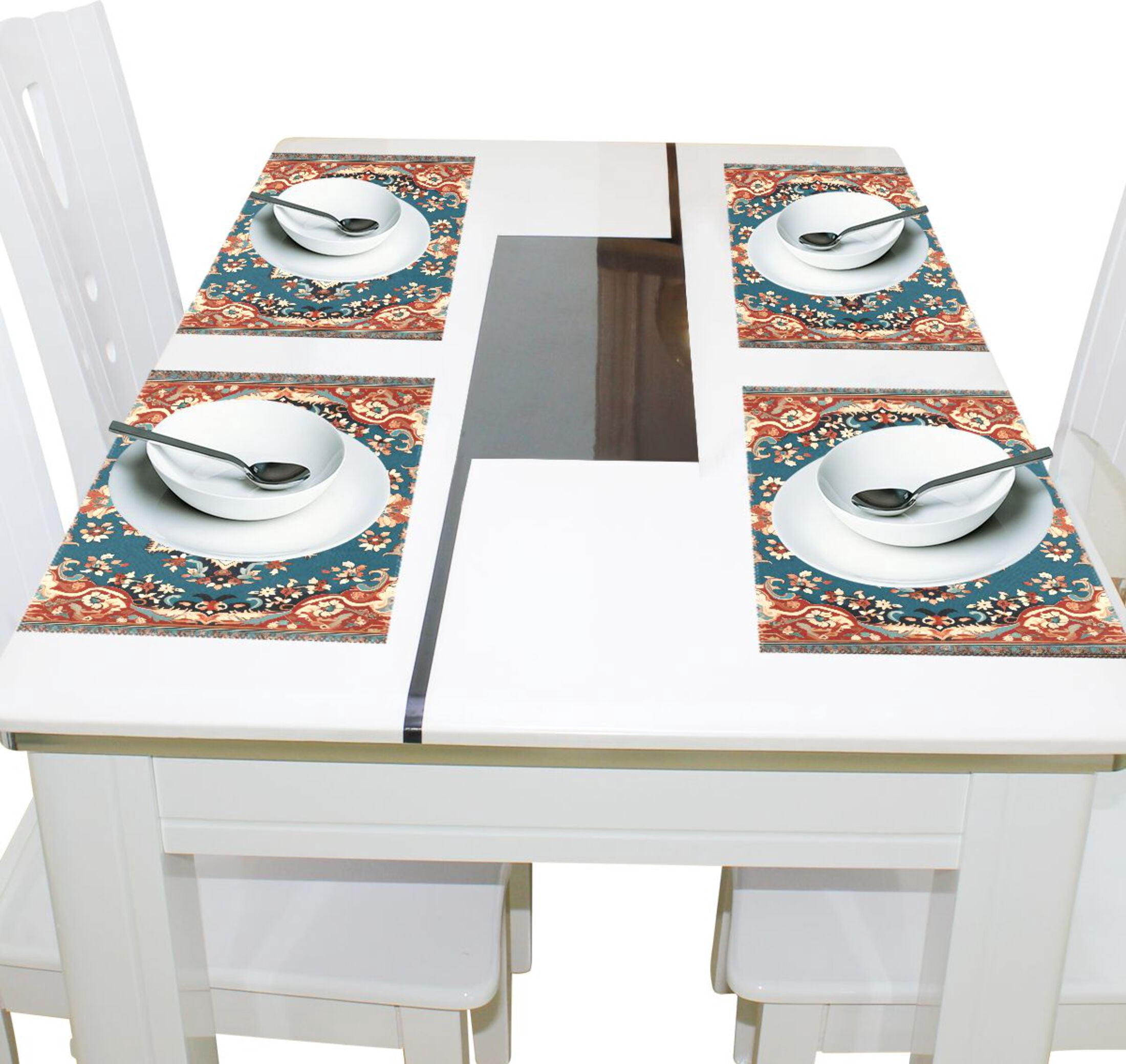Bohomia Pattern Vintage 12×18 inch Placemats Heat Resistant Washable Foldable Rectangular Placemats Set Decoration Indoor Outdoor for Kitchen Dining Table 6PCs