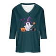 thumbnail image 5 of aohooy Womens Halloween Tops Loose 3/4 Sleeve Funny Graphic T-Shirts Casual V Neck Witch Pumpkin Ghost Tunic Tops Navy,XXXXL, 5 of 5