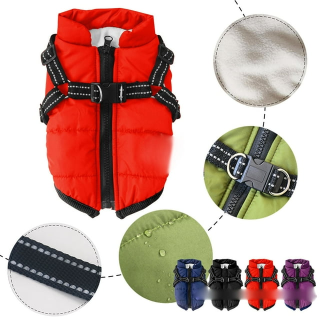 Veste d'Hiver avec Harnais Intégré Veste de Ski Chaude pour Chats Vêtements d'Extérieur pour Temps Froid