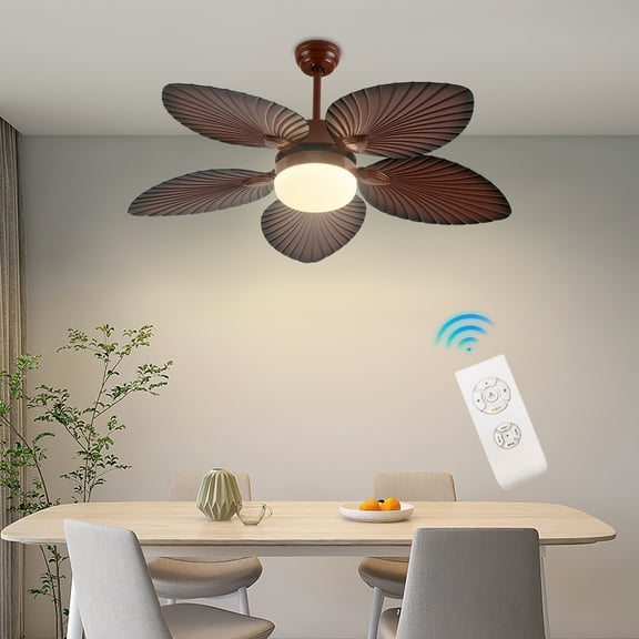 Brown Iron 52-Inch Fan Chandelier Three-Color Temperature Remote Control Ceiling Fan Lamp Modern Living Room Bedroom Lamps